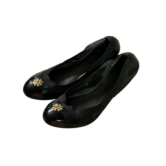 Elegant Tory Burch Caroline ballet flats‎ with gold logo size 9.0 M Black - Picture 1 of 13